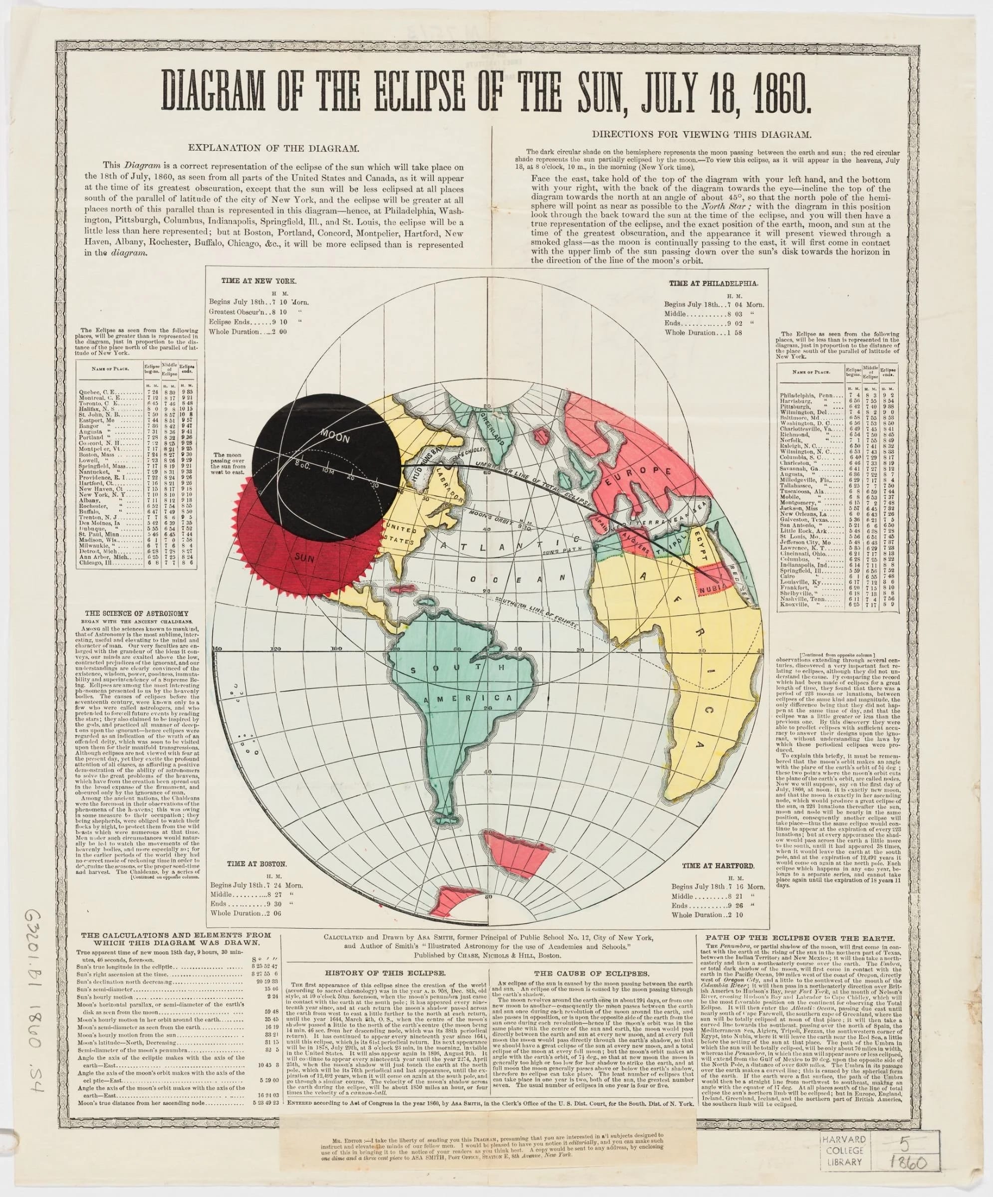 a colorfully illustrated map of an eclipse and its path
