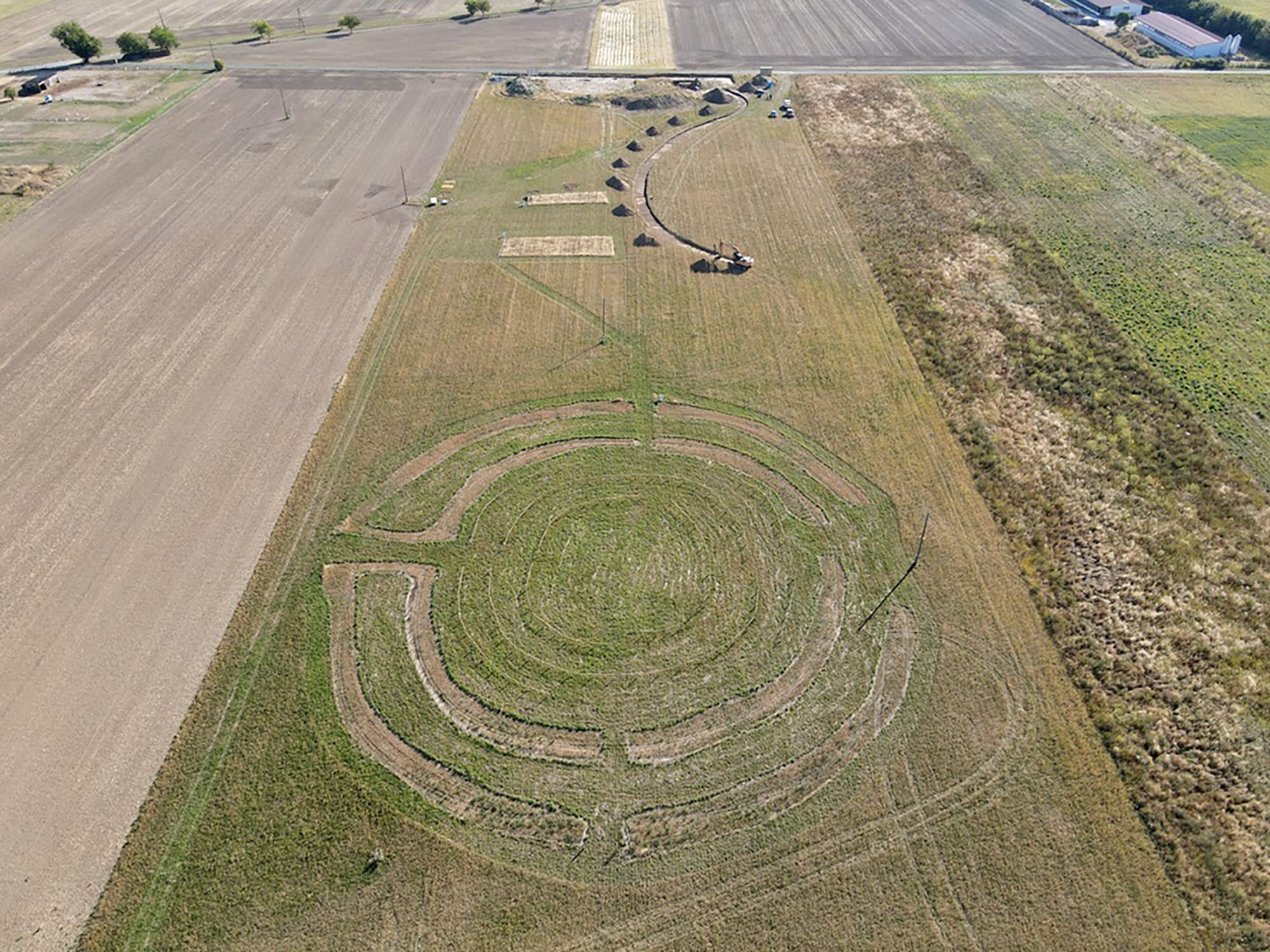 an aerial view of a round earthwork